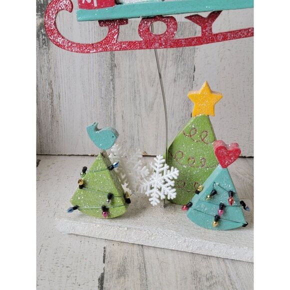 Joy snowman sled tree figure Xmas Decor bird heart glitter - Picture 3 of 7